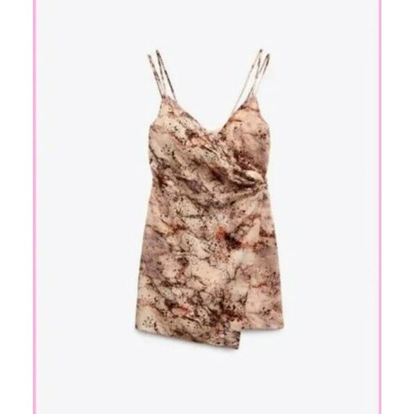 Zara Printed Satin Effect Mini Wrap Slip Dress Sz S Small NWT (b - Picture 5 of 6
